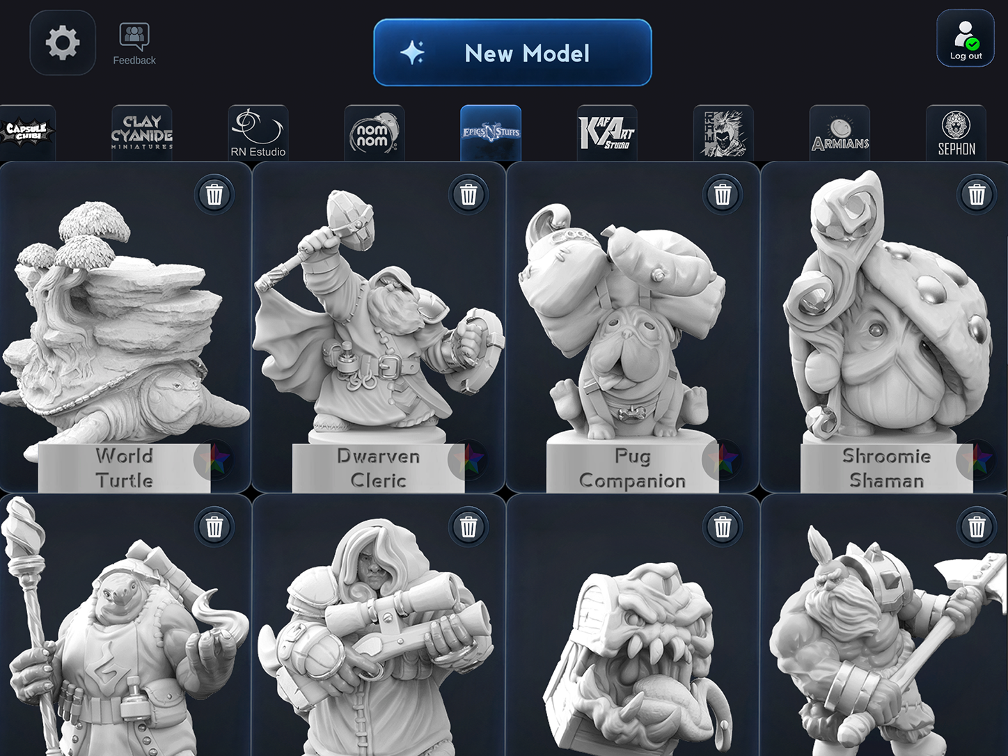 ColorMinis catalog showing unpainted fantasy characters and creature miniatures